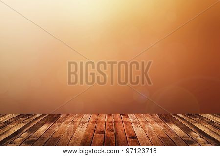 Wooden Floor With Warm Tone Blurred Background