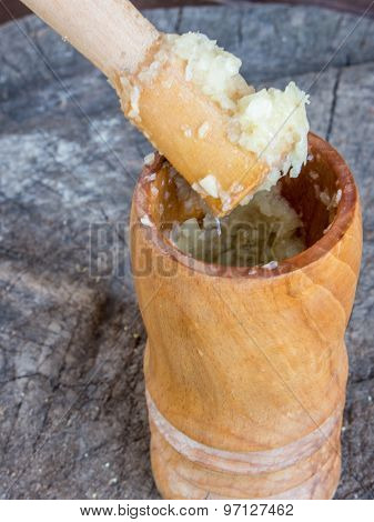 crushed garlic in a bowl