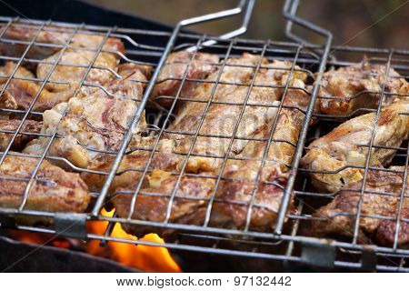 Cooking Meat On Barbecue Goose