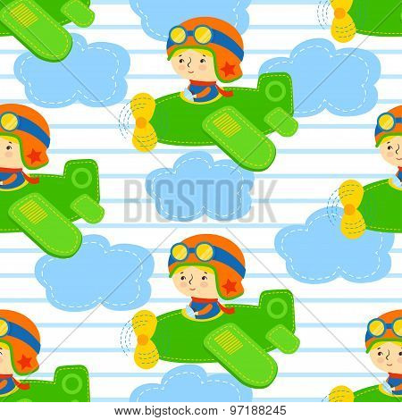 Pilot boy vector seamless pattern