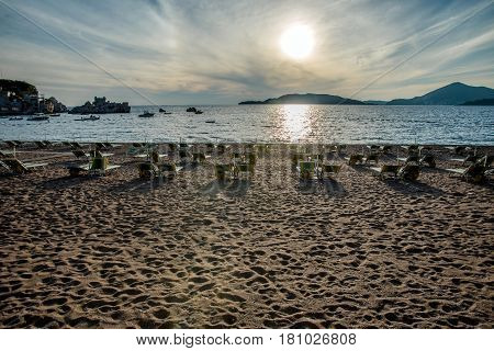 Sunset on the beach of Przno in Montenegro