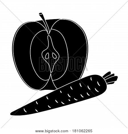 An Apple and a carrot. Healthy eating for athletes.Gym And Workout single icon in black style vector symbol stock web illustration.