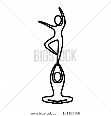 monochrome contour with couple dancer pirouette in one foot vector illustration