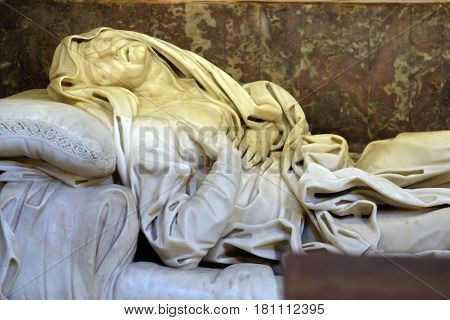 ROME, ITALY - SEPTEMBER 03: The Ecstasy of Saint Anne is a sculpture created by Giovanni Battista Maini and displayed at Basilica di Sant Andrea delle Fratte, Rome, Italy on September 03, 2016.
