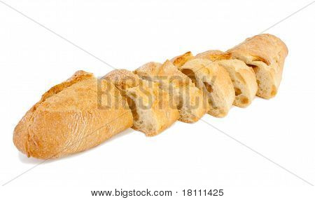 Brød (baguette) er skåret.