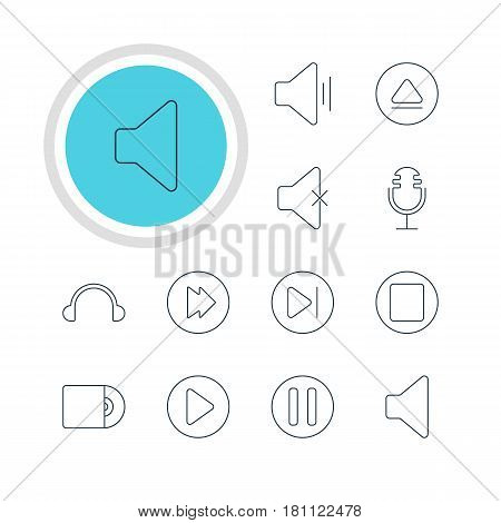 Vector Illustration Of 12 Music Icons. Editable Pack Of Start, Earphone, Compact Disk And Other Elements.