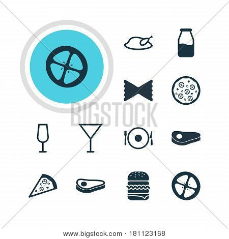 Vector Illustration Of 12 Cuisine Icons. Editable Pack Of Cruet, Pizzeria, Farfalle And Other Elements.