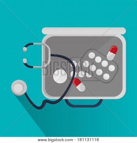 sthetoscope and medical related icons over blue background. colorful design. vector illustration