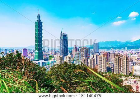 View of Taipei city from a mountain peak