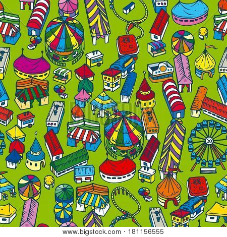 Summer Fair Seamless Pattern on a Green background