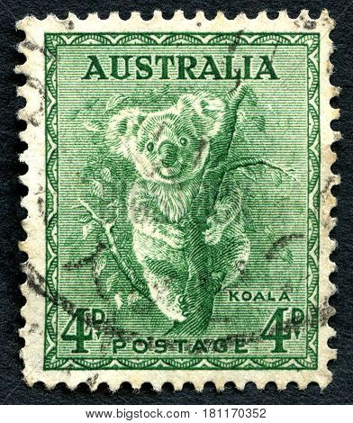 AUSTRALIA - CIRCA 1937: A used postage stamp from Australia depicting an illustration of a Koala circa 1937.
