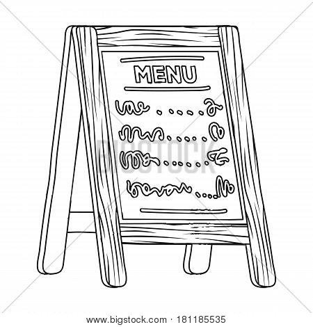 Street bar menu.A sign with the tasty dishes in the street. Pub single icon in outline style vector symbol stock web illustration.