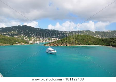Yacht in the bay on the tropical island