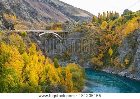 The Kawarau Gorge Suspension Bridge for Bungy Jumping into Kawarau river QueenstownNew zealand