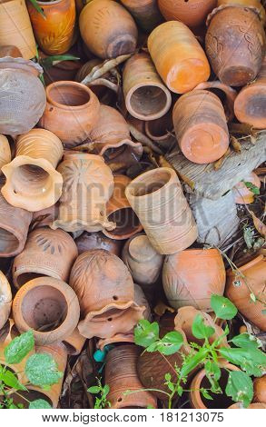old damage unglazed earthware earthenware leaved defect.