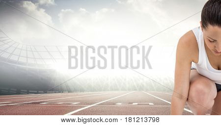 Digital composite of Half of female runner on track against flares