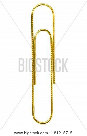 Steel paper clip isolated on white background close up