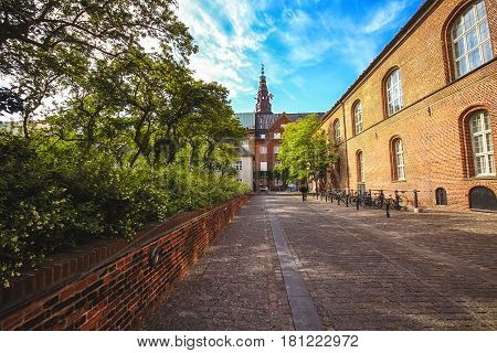 Gardens of the Royal Library and St. Nicholas Church in Copenhagen