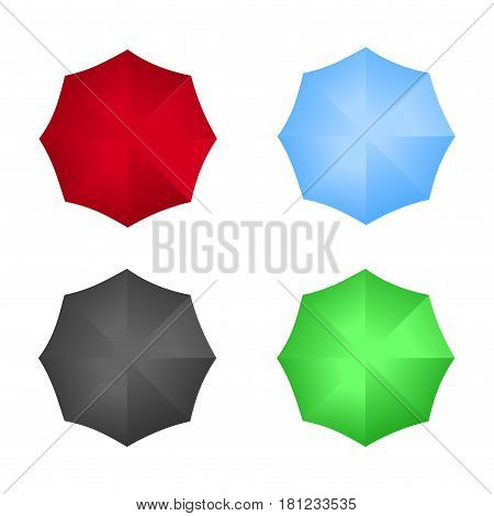 Top view of umbrella. Red, blue, black and green colors. Vector