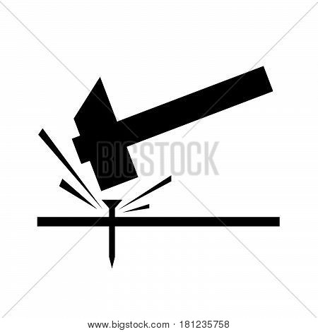 Hammer Blow On A Nail. Isolated Vector Logo Template On White Background.