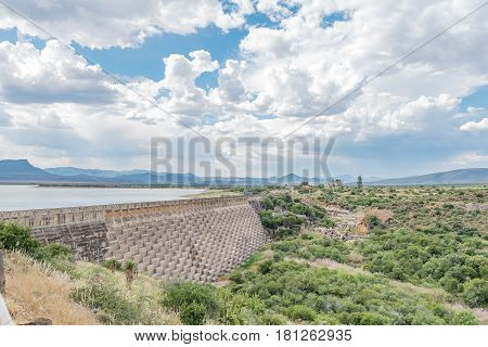 The wall of the Nqweba Dam at Graaff Reinet a town in the Eastern Cape Province of South Africa