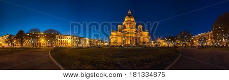 SAINT- PETERSBURG RUSSIA - DECEMBER 27 2015: Saint Isaac's Square or Isaakiyevskaya Ploshchad in Saint Petersburg Russia is a major city square sprawling between the Mariinsky Palace and Saint Isaac's Cathedral