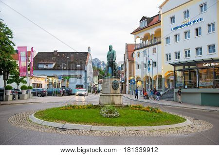 Beautiful Street In Fussen With Typical Bavarian Buildings.