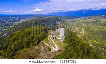 Aerial view on Anacopia fortress and Iverian Mountain, Abkhazia