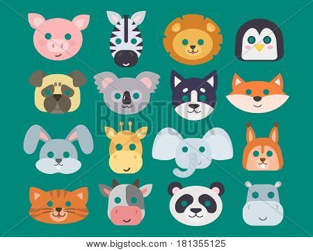 Animals carnival mask vector set festival decoration masquerade and party costume cute cartoon head decor isolated celebration vector illustration. Traditional fantasy drawing wild character.
