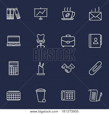 Set Of 16 Service Outline Icons Set.Collection Of Portfolio, Document Case, Agreement And Other Elements.