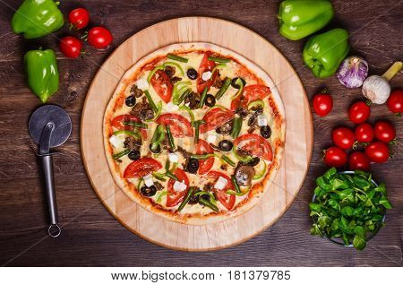 Thin Pizza With Vegetables. Vegetarian Pizza