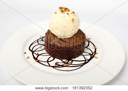 Chocolate Cake With Ice Cream. Petit Gateau