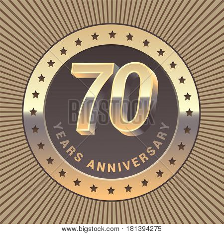 70 years anniversary vector icon logo. Graphic design element or emblem as a golden medal for 70th anniversary