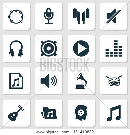 Audio Icons Set. Collection Of Equalizer, File, Megaphone And Other Elements. Also Includes Symbols Such As Volume, Drum, Earphone.