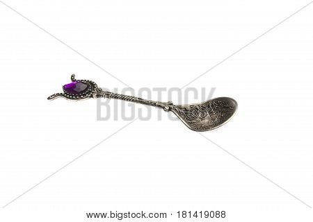 Spoon engraved, from silver and precious stone, table cutlery, for tea ceremony