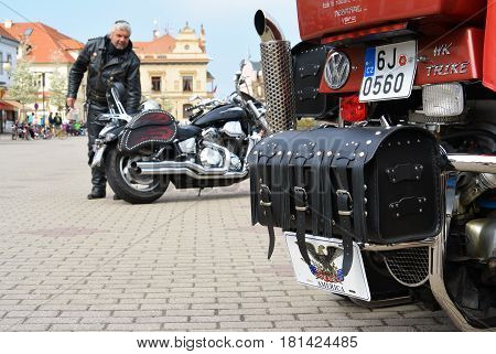 Podebrady, Czech republic, 9 April 2017: close up view of motorcycle bike stay on central square.