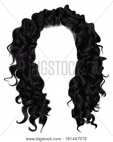 long curly hairs brunette black dark colors . beauty fashion style . wig .