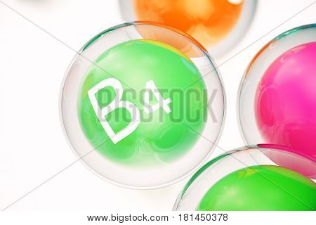 Vitamin B4, group of organic substances, food additive, isolated, on white background. 3d rendering