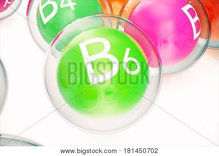 Vitamin B6, group of organic substances, food additive, isolated, on white background. 3d rendering