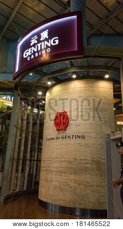 Genting Highlands, Malaysia - Mar 22: Genting Casino Entrance And Security Male At Resort World Gent