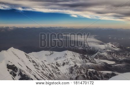 View in the mountains from Lenin Peak to mountainous Tajikistan.