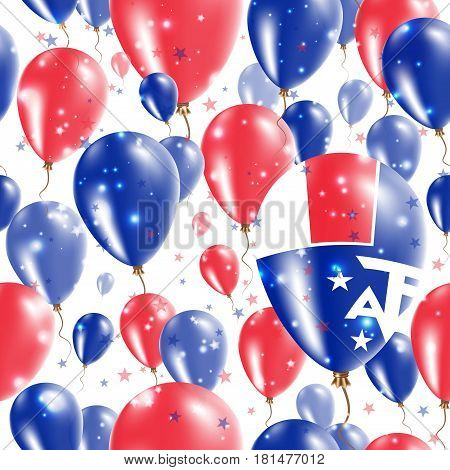 Taaf Independence Day Seamless Pattern. Flying Rubber Balloons In Colors Of The French Flag. Happy T