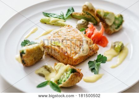 salmon steak with vegetables