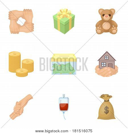 Charitable Foundation. Icons on helping people and donation.Charity and donation icon in set collection on cartoon style vector symbol stock web illustration.