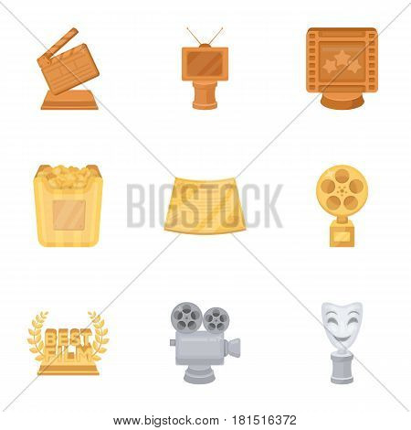 A set of awards for the movie viewings. Gold, silver and bronze awards to the Director, the actor. Moovie awards icon in set collection on cartoon style vector symbol stock web illustration.