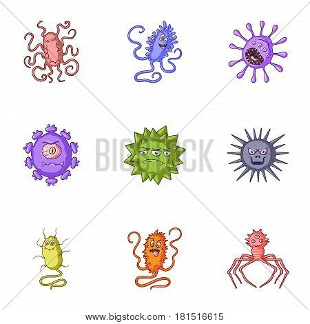 A set of pictures about bacteria and viruses. Germs that are harmful to humans. viruses and bacteria icon in set collection on cartoon style vector symbol stock web illustration.