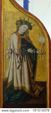 ZAGREB, CROATIA - FEBRUARY 17: St. Barbara, the altarpiece from the parish church of St. Vitus in Vrbovec, Zagreb, Croatia on February 17, 2015.