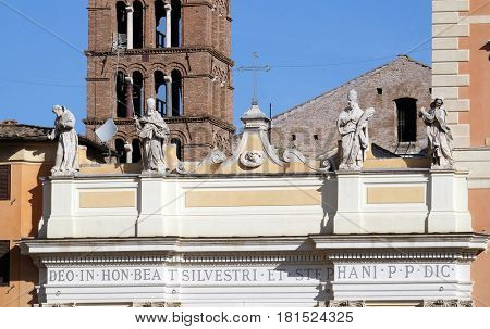 ROME, ITALY - SEPTEMBER 03: Basilica of Saint Sylvester the First (San Silvestro in Capite) in Rome, Italy on September 03, 2016.