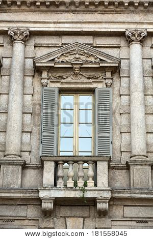 Ornamental window of Palazzo Maffei in Verona. Italy