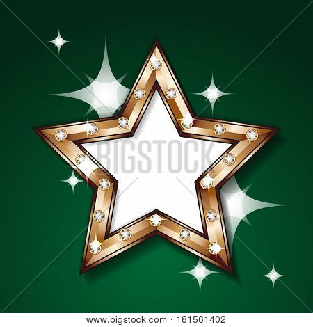 Template for decoration of gold stars on a green background
